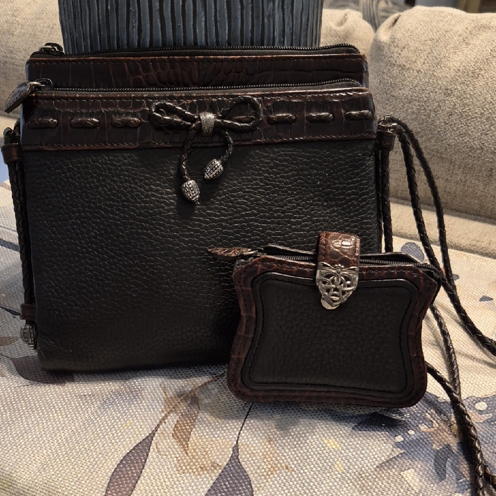 Women's Dark Brown Leather Crossbody Bag with Matching Coin Pouch
